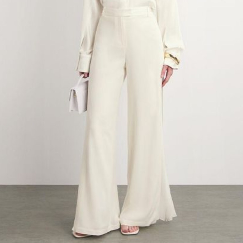Jonathan Simkhai white flare pleated pants trousers, size US 2